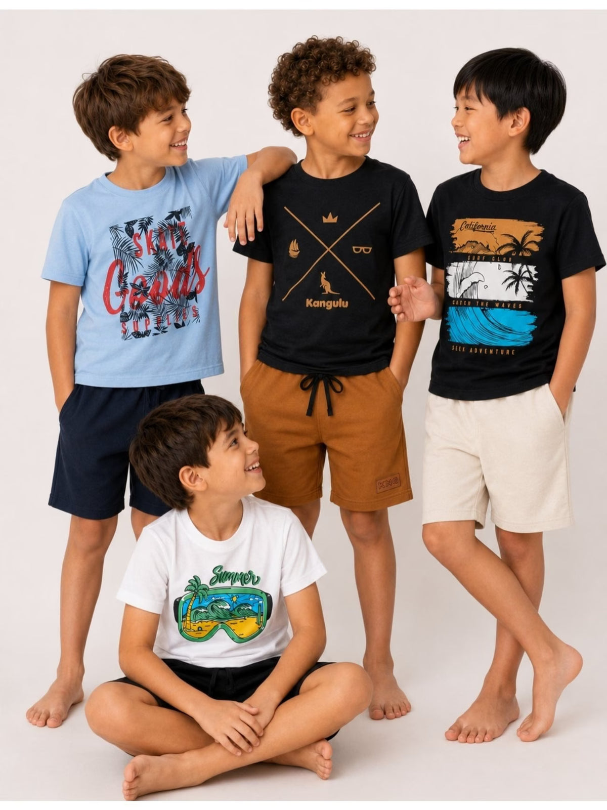 Kit 4 Peças 2 Conjuntos Infantis Masculinos Bebê Verão Camisetas Bermudas
