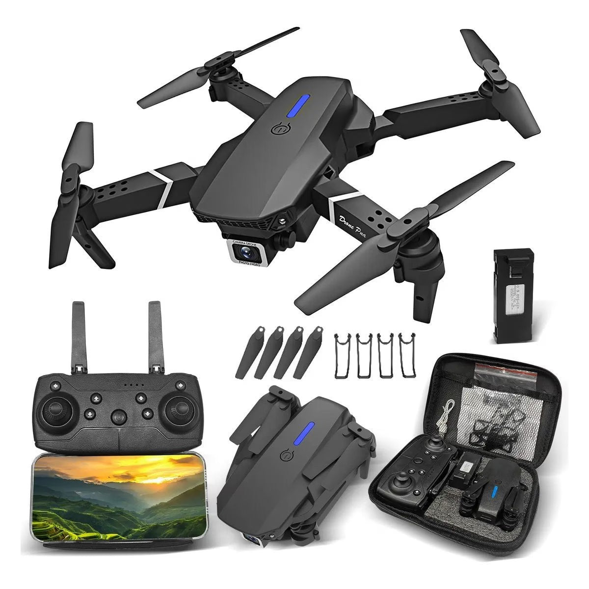 Drone Dobrável E88 Fotografia Aérea 1080P Câmera Dupla Controle Remoto