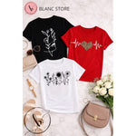 Kit 3 Camisetas Femininas Algodão Estampadas Malha Premium Casual