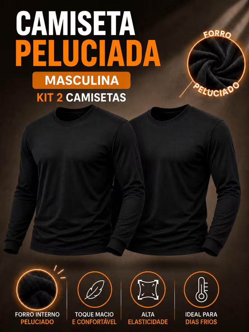 Kit 2 Camisetas Térmicas Masculinas Segunda Pele Manga Longa Gola Redonda