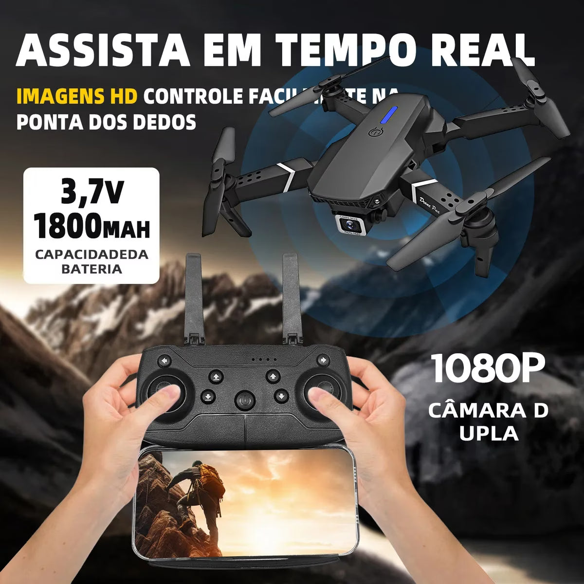 Drone Dobrável E88 Fotografia Aérea 1080P Câmera Dupla Controle Remoto