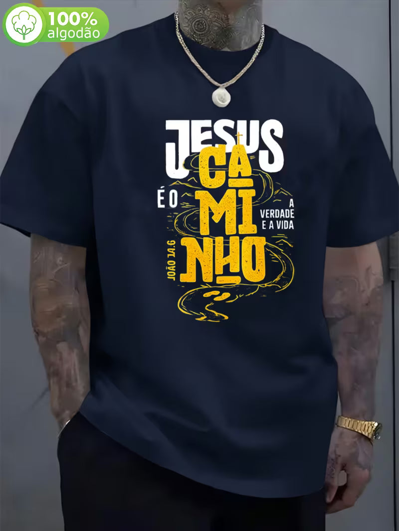 Camiseta Masculina Estampada Cristã Manga Curta Gola Redonda Casual