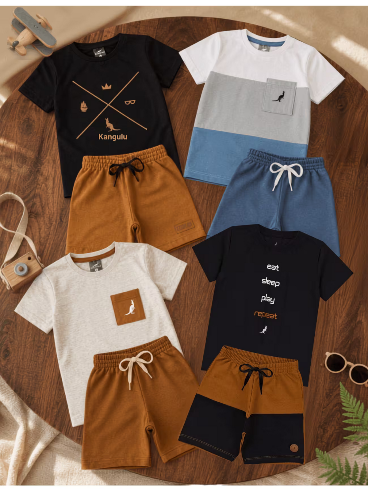 Kit 4 Peças 2 Conjuntos Infantis Masculinos Bebê Verão Camisetas Bermudas