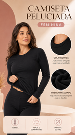 Blusa feminina Peluciada básica de inverno com forro térmico de segunda pele e gola redonda.