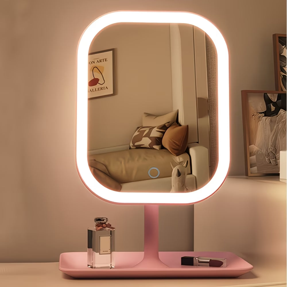 Espelho De Maquiagem LED Dobrável Portátil Recarregável 3 Modos De Iluminação