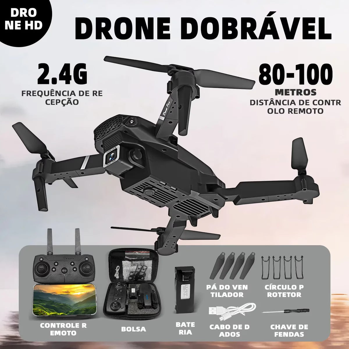 Drone Dobrável E88 Fotografia Aérea 1080P Câmera Dupla Controle Remoto