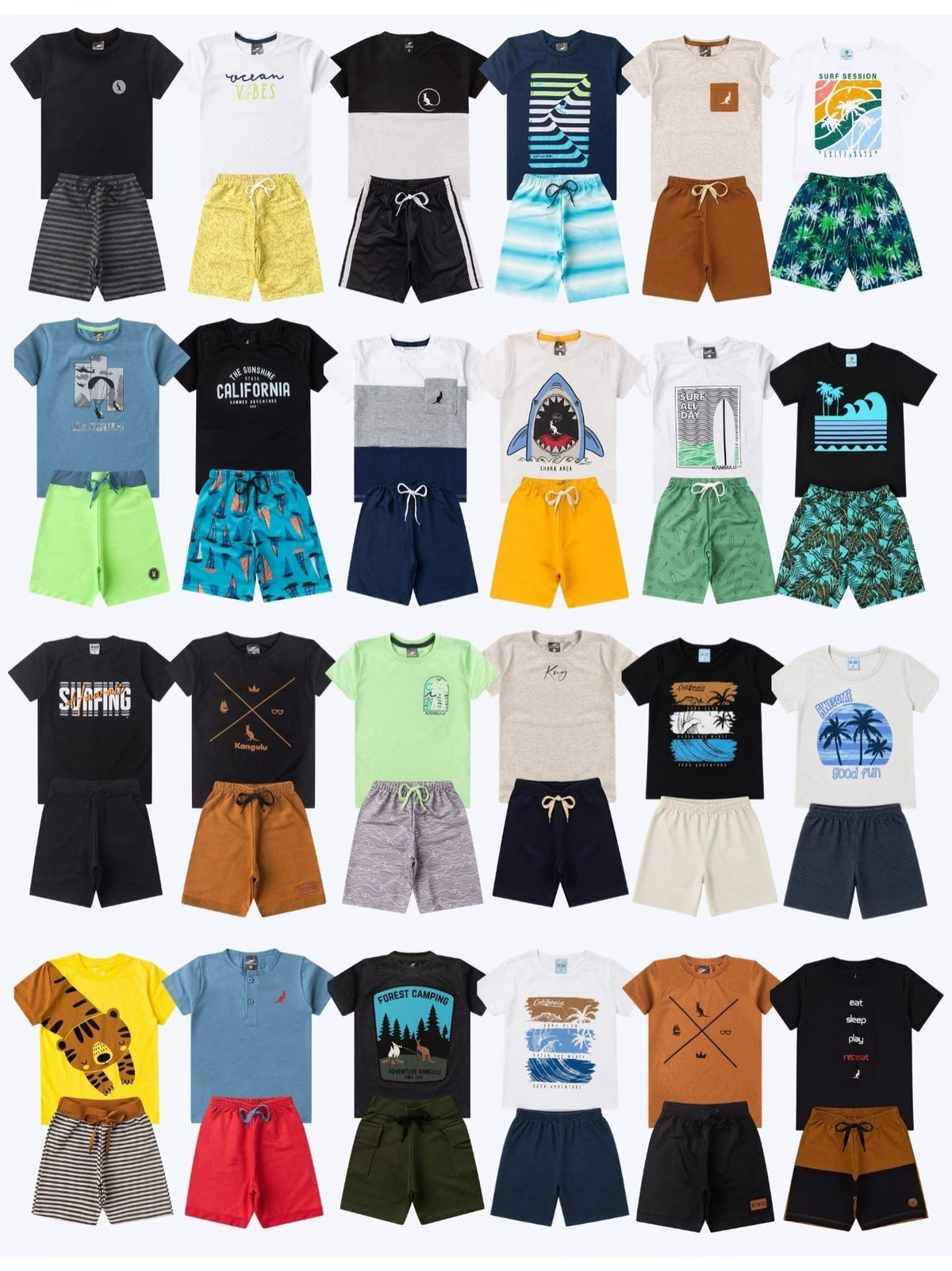 Kit 4 Peças 2 Conjuntos Infantis Masculinos Bebê Verão Camisetas Bermudas
