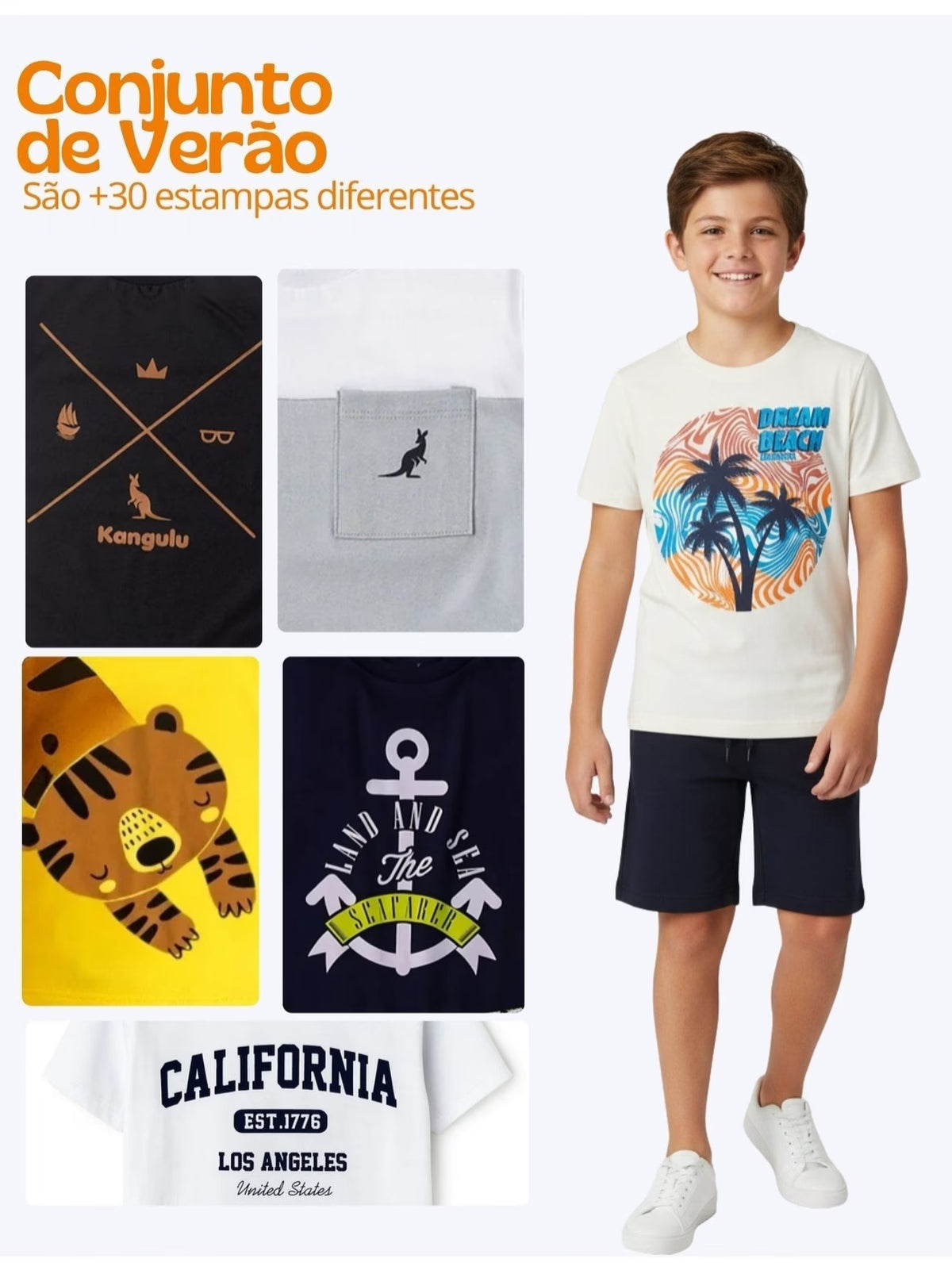 Kit 4 Peças 2 Conjuntos Infantis Masculinos Bebê Verão Camisetas Bermudas