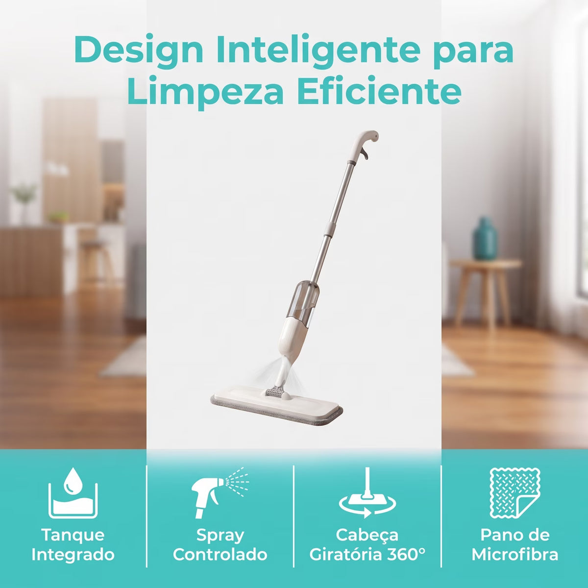 Mop Spray com Reservatório Integrado para Pisos Madeira e Cerâmica