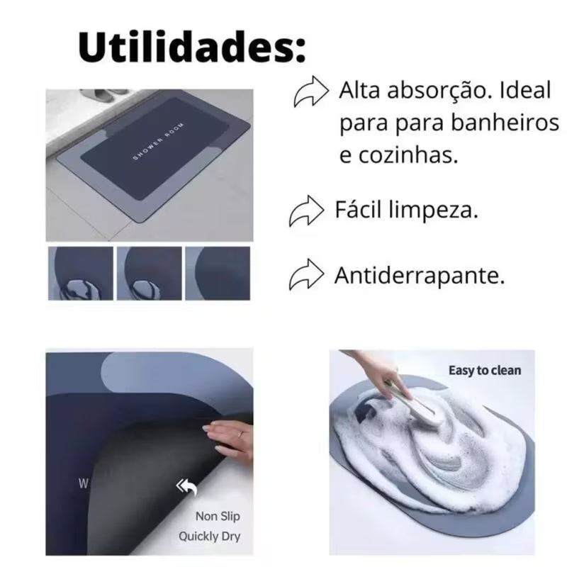 Tapete Antiderrapante Banheiro Seca Rápido Super Absorvente Macio